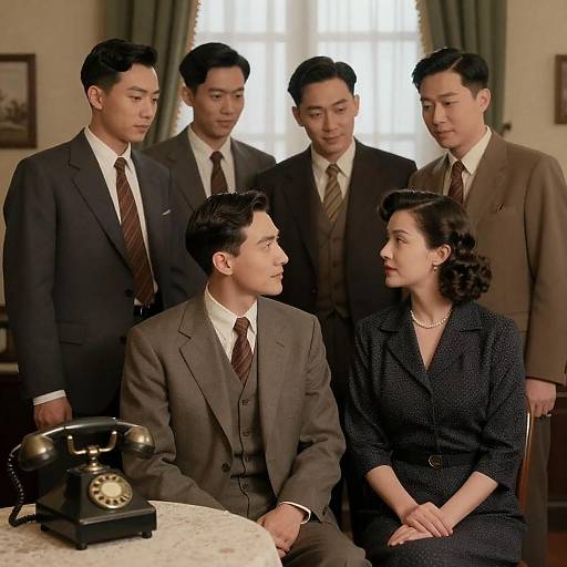 1940s-Style Group Portrait with Telephone