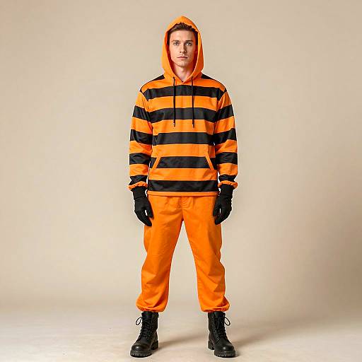 Realistic Jailbird Costume in Orange Stripes
