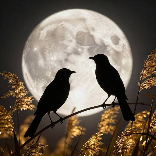 Mystical Birds on Golden Reeds