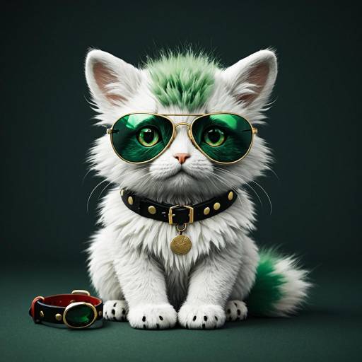Fluffy White Cat with Green Sunglasses Fluffy White Cat with Green Sunglasses
