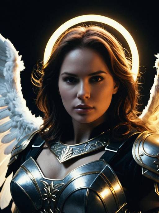 Woman in Warrior Angel Costume with Glowing Halo