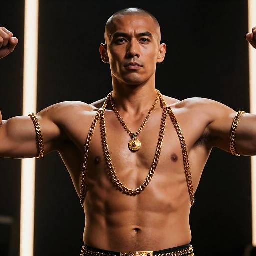 Powerful Man with Gold Jewelry and Beams