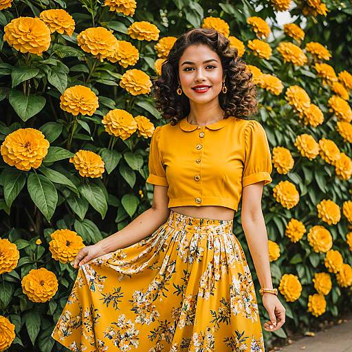 Petite Woman in Retro Summer Outfit