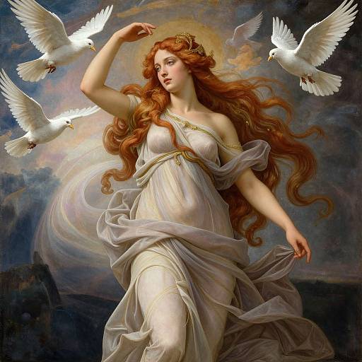 Botticelli-Style Woman with Doves