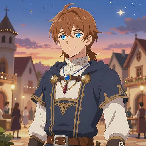 Charismatic Anime Bard in Renaissance Town