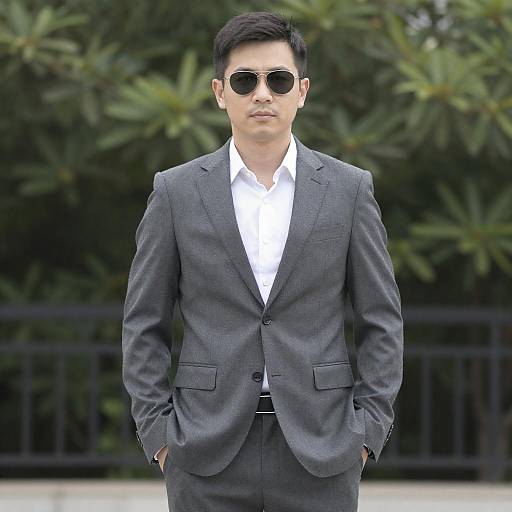 Stylish Man in Gray Suit Outdoors