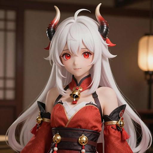 Anime Girl with White Hair and Horns