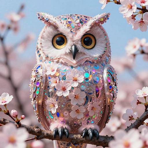 Vivid Vaporwave Cherry Blossom Owl Dream