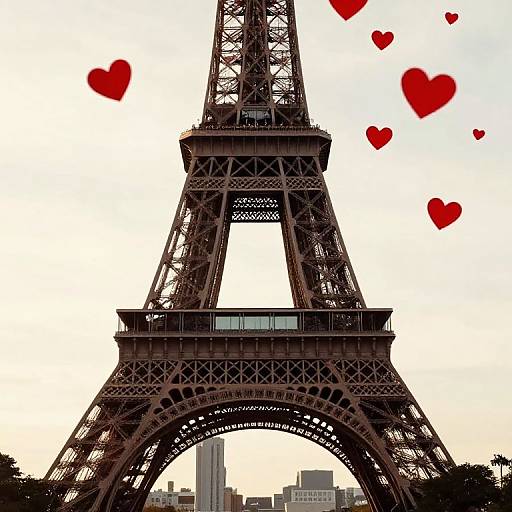 Eiffel Tower with Floating Red Hearts