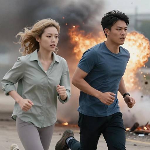 Two People Running from Explosion
