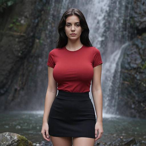 Serene Portrait of Woman by Waterfall