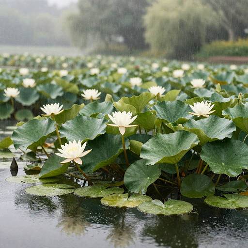 Watercolor Water Lily Pond Scene