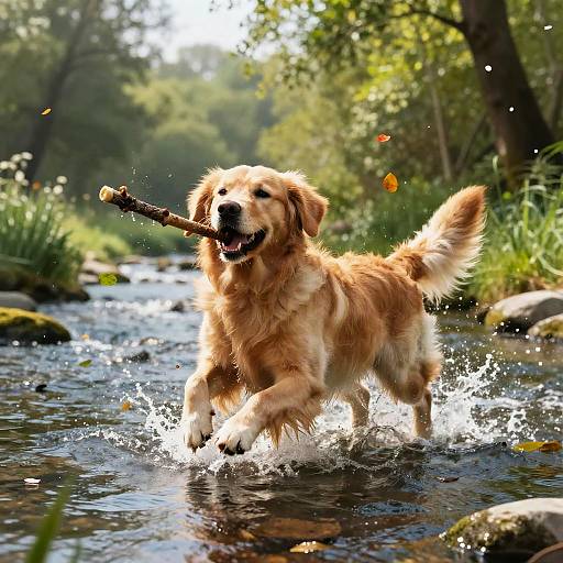 Golden Retriever Fetching in Spring Park