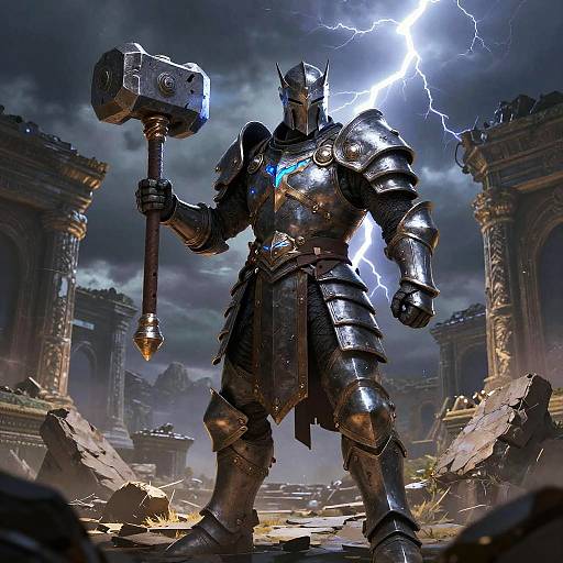 Battle-Worn Paladin in Ruined Temple