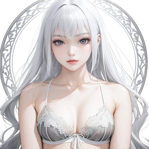 Woman in Delicate Gray Lingerie with White Hair