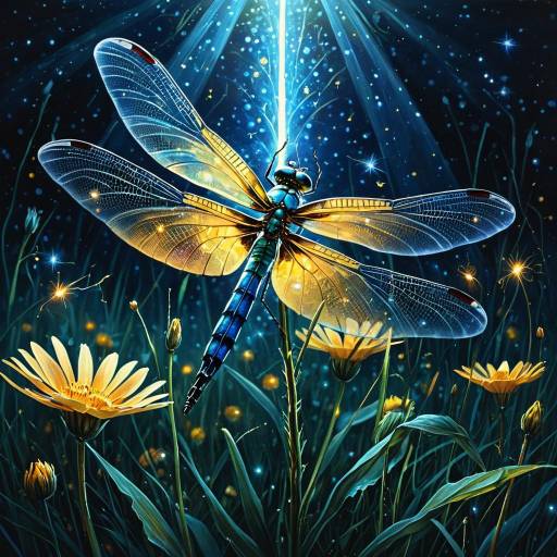 Celestial Dragonfly on Glowing Flower Celestial Dragonfly on Glowing Flower