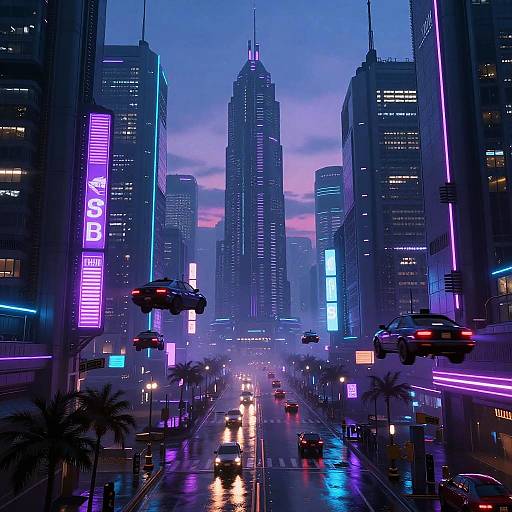 Futuristic Cyberpunk Cityscape at Dusk