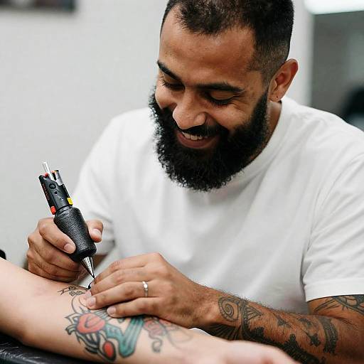 Tattoo Artist at Work with Colorful Ink