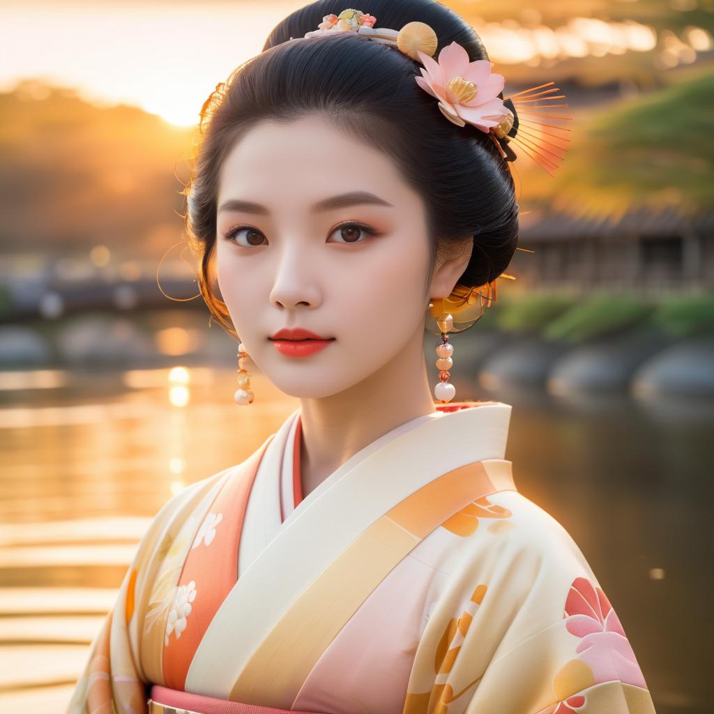 Radiant Geisha Portrait at Sunset