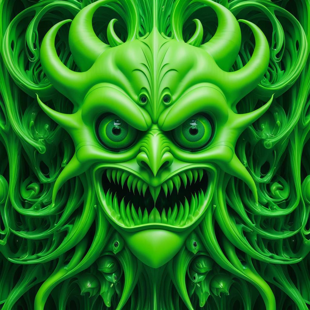 Surreal Green Humanoid with Monstrous Features