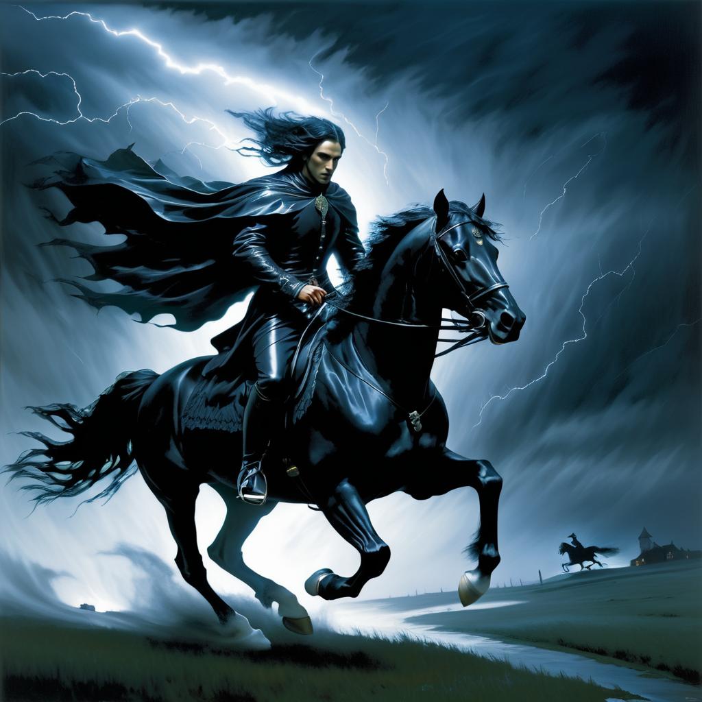 Ghostly Rider Galloping Through Stormy Night