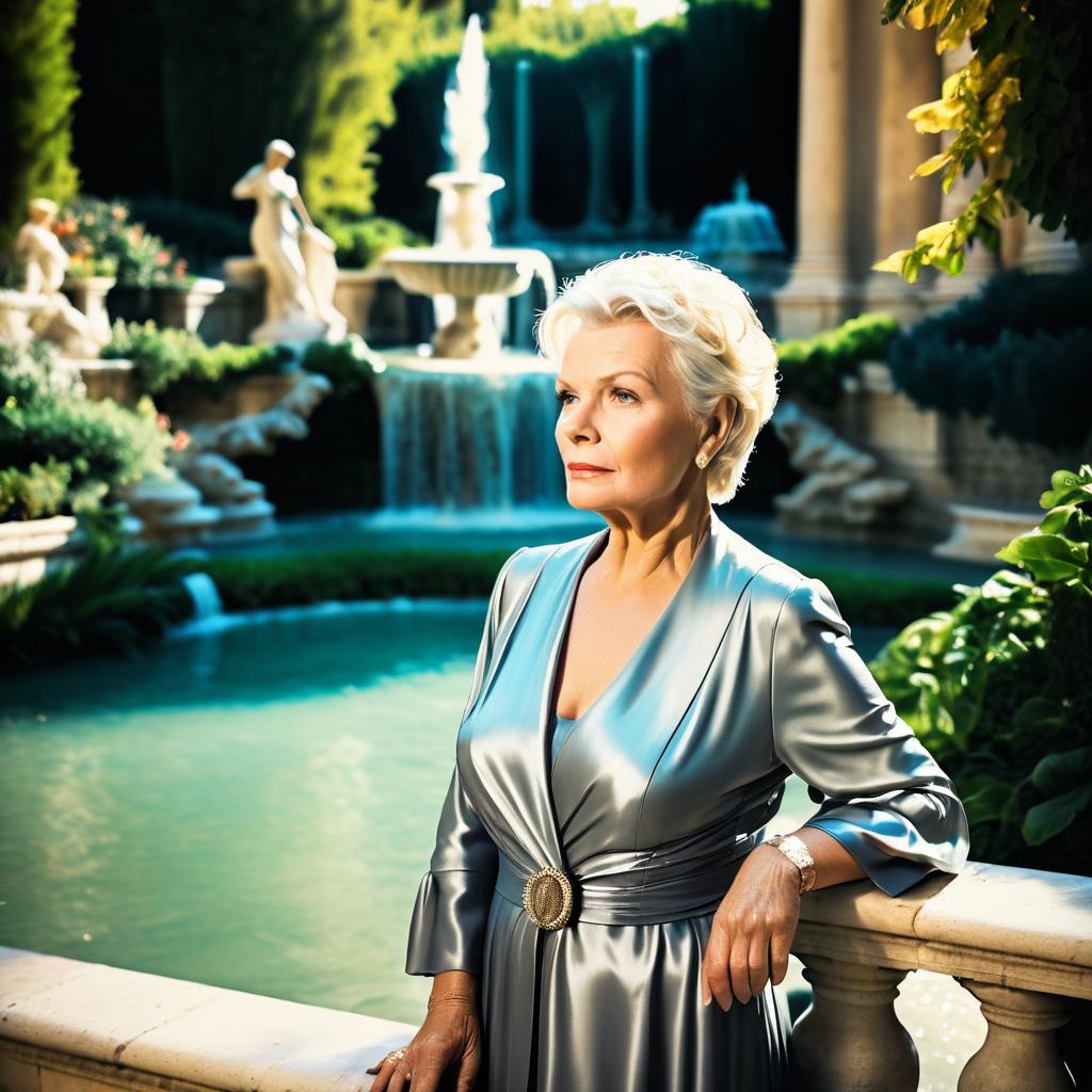 Elegant Senior Woman at Trevi Fountain