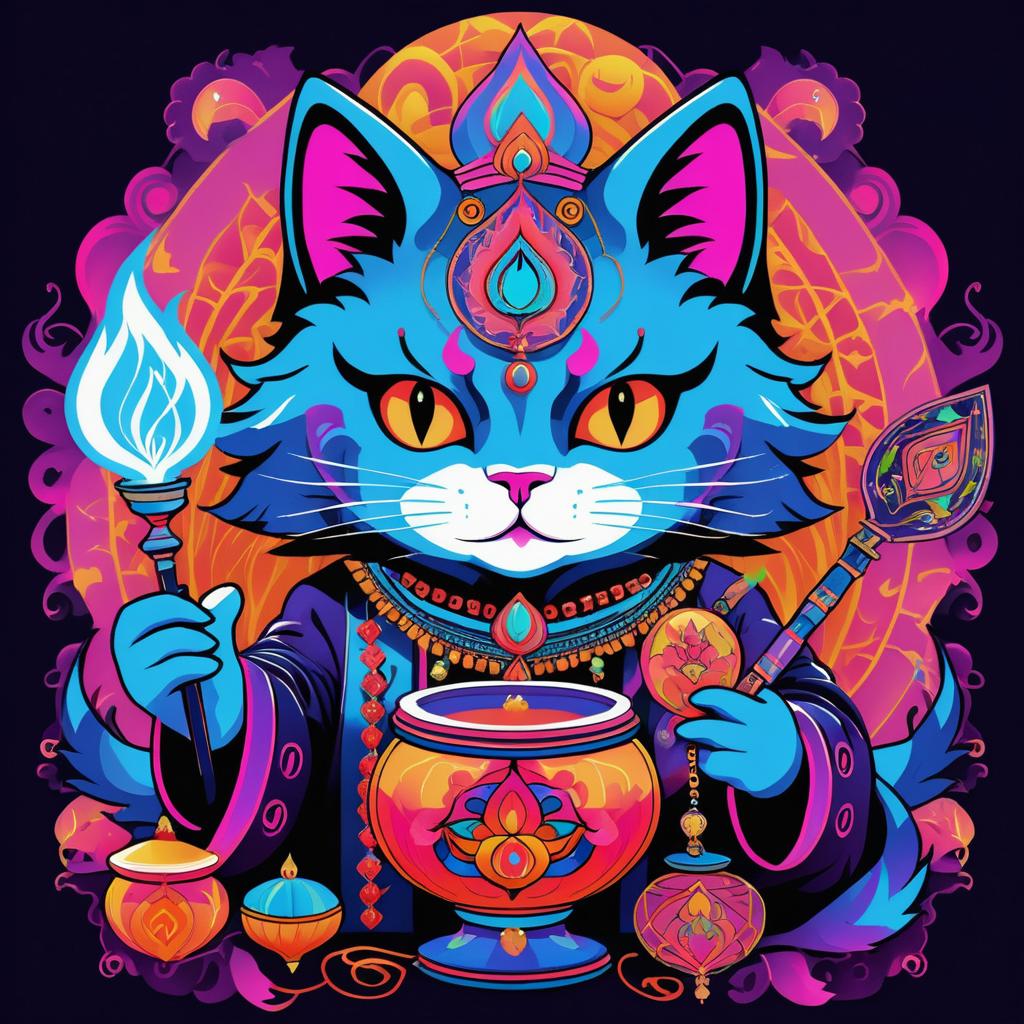 Psychedelic Anime Cat with Elixirs