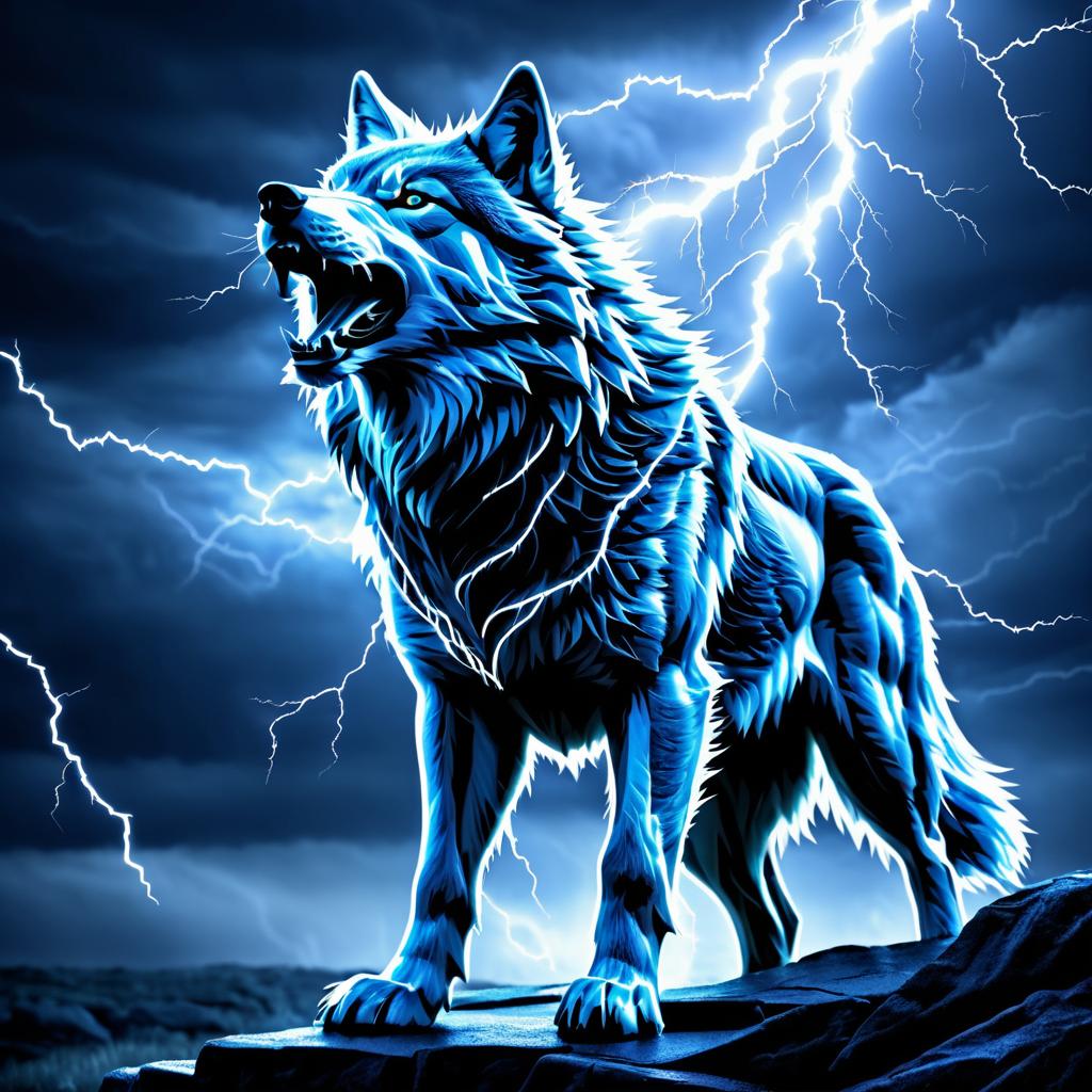 Majestic Thunder Wolf in Stormy Skies