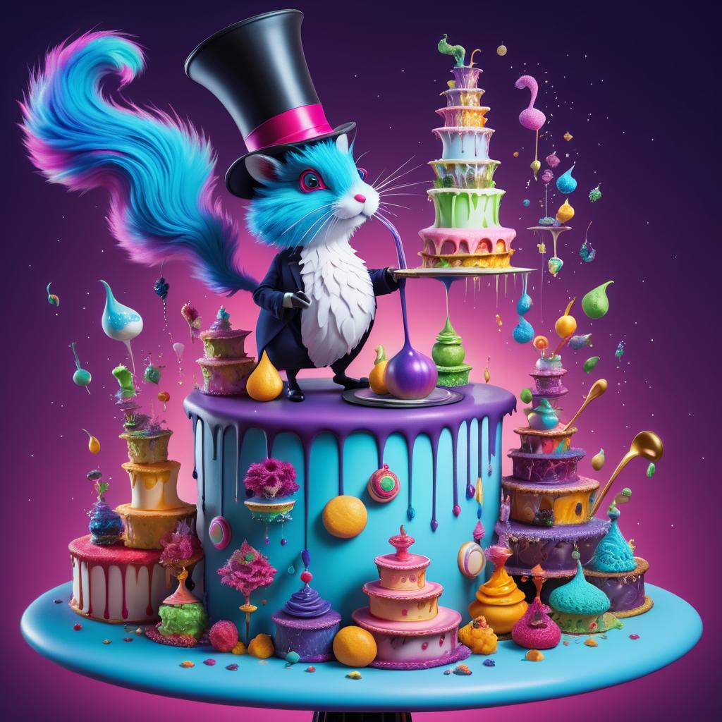 Whimsical Top Hat Creature Baking Fantasy Cake