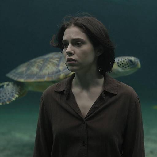 Woman with Turtle in Underwater Environment