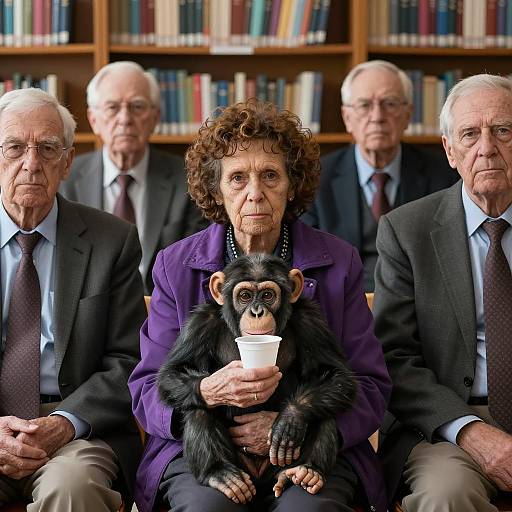 Elderly Library Gathering with Curly-haired Woman