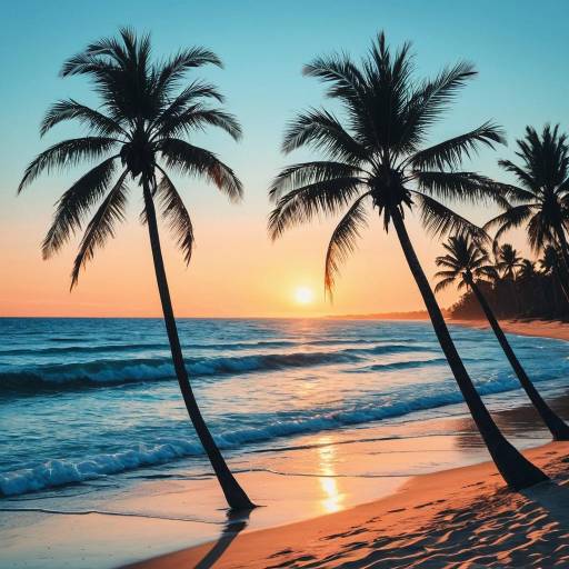 Serene Beach Sunset with Palm Trees Serene Beach Sunset with Palm Trees