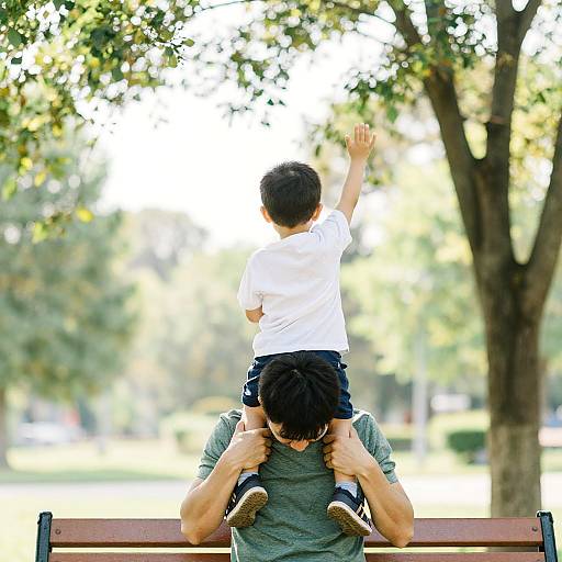 Man and Boy on Park Bench
