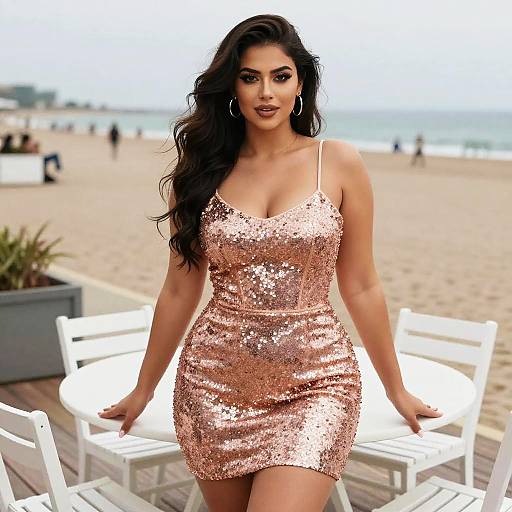 Curvy Woman in Rose Gold Dress