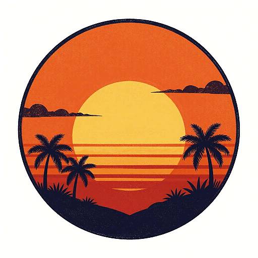Retro Hand-Drawn Sunset Art