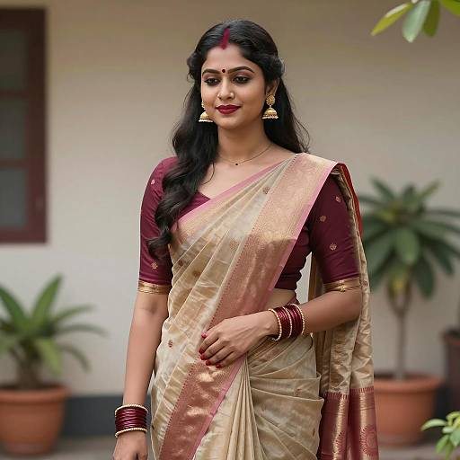 Elegant Indian Woman in Designer Saree