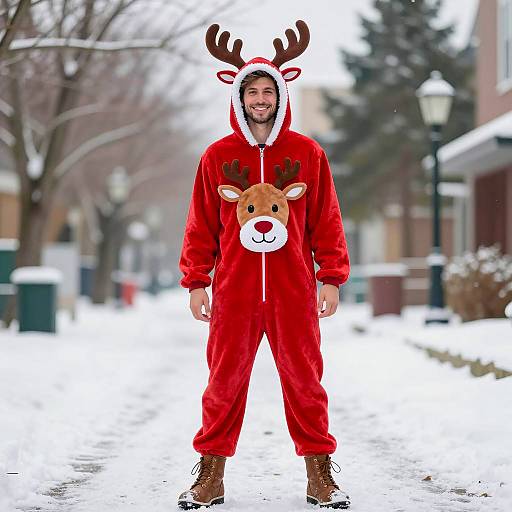 Festive Reindeer Costume in Winter Scene