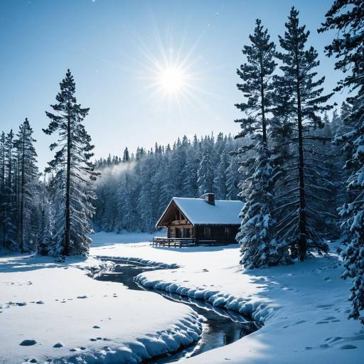 Snowy Winter Cabin in Forest