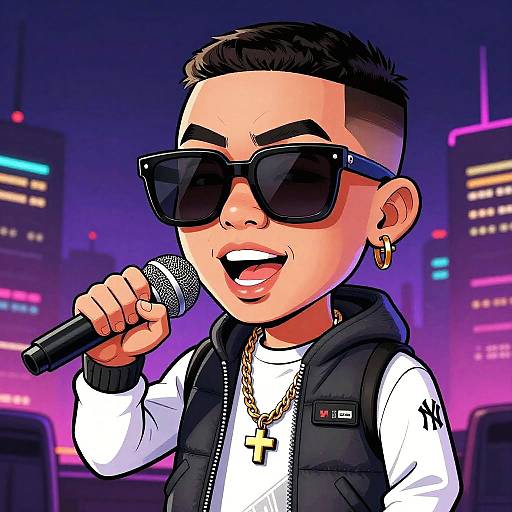 Vivid Rapper Caricature in Neon City