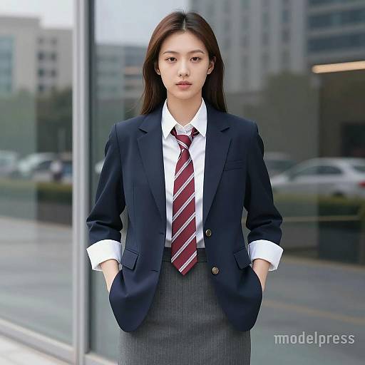 Asian Businesswoman in Navy Blazer