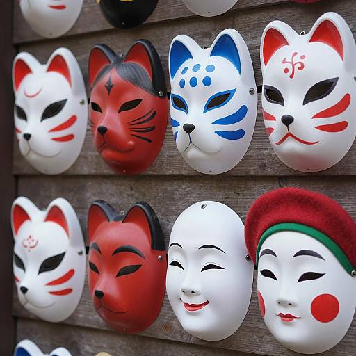 Diverse Japanese Masks Displayed Creatively