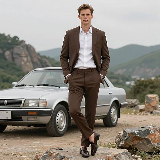 Confident Man on Rocky Terrain