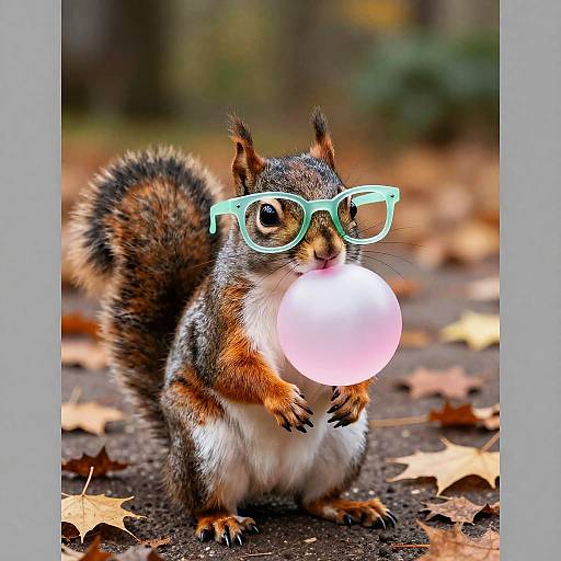 Fox Squirrel with Bubblegum in Autumn