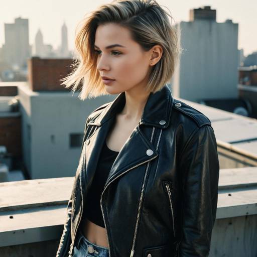 Fashion Model with Faded Crop Hairstyle in Leather Jacket