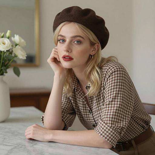 Blonde Woman in Brown Beret Portrait