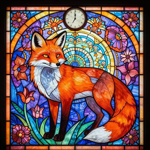 Vibrant Stained Glass Fox Art