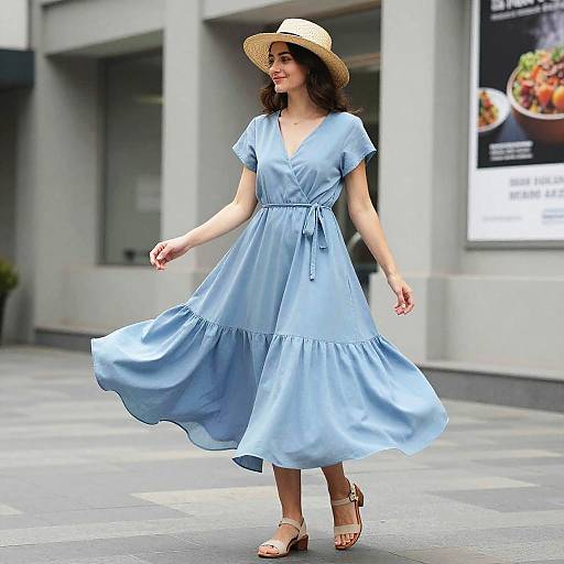 Woman Twirling in Blue Dress