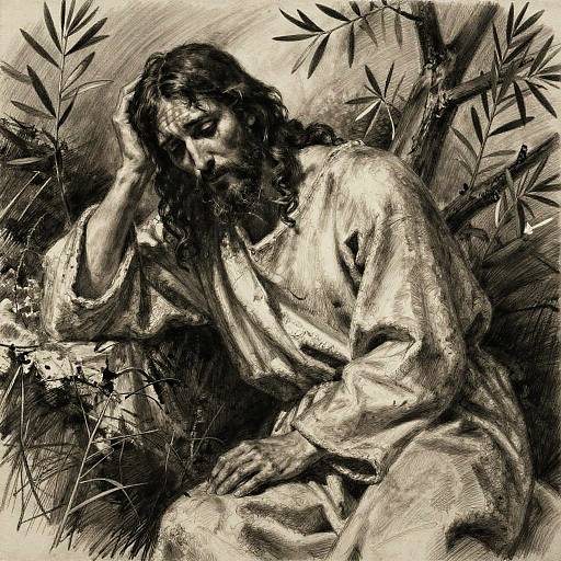 Weary Jesus in Gethsemane Charcoal