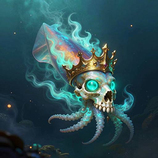 Turquoise Squid Skull with Neon Crown