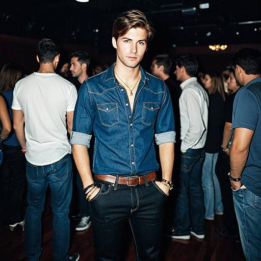 Stylish young man in denim shirt at nightclub